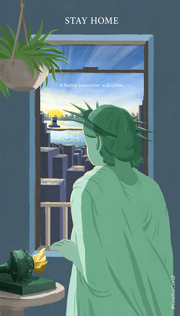 Statue of Liberty looking out window